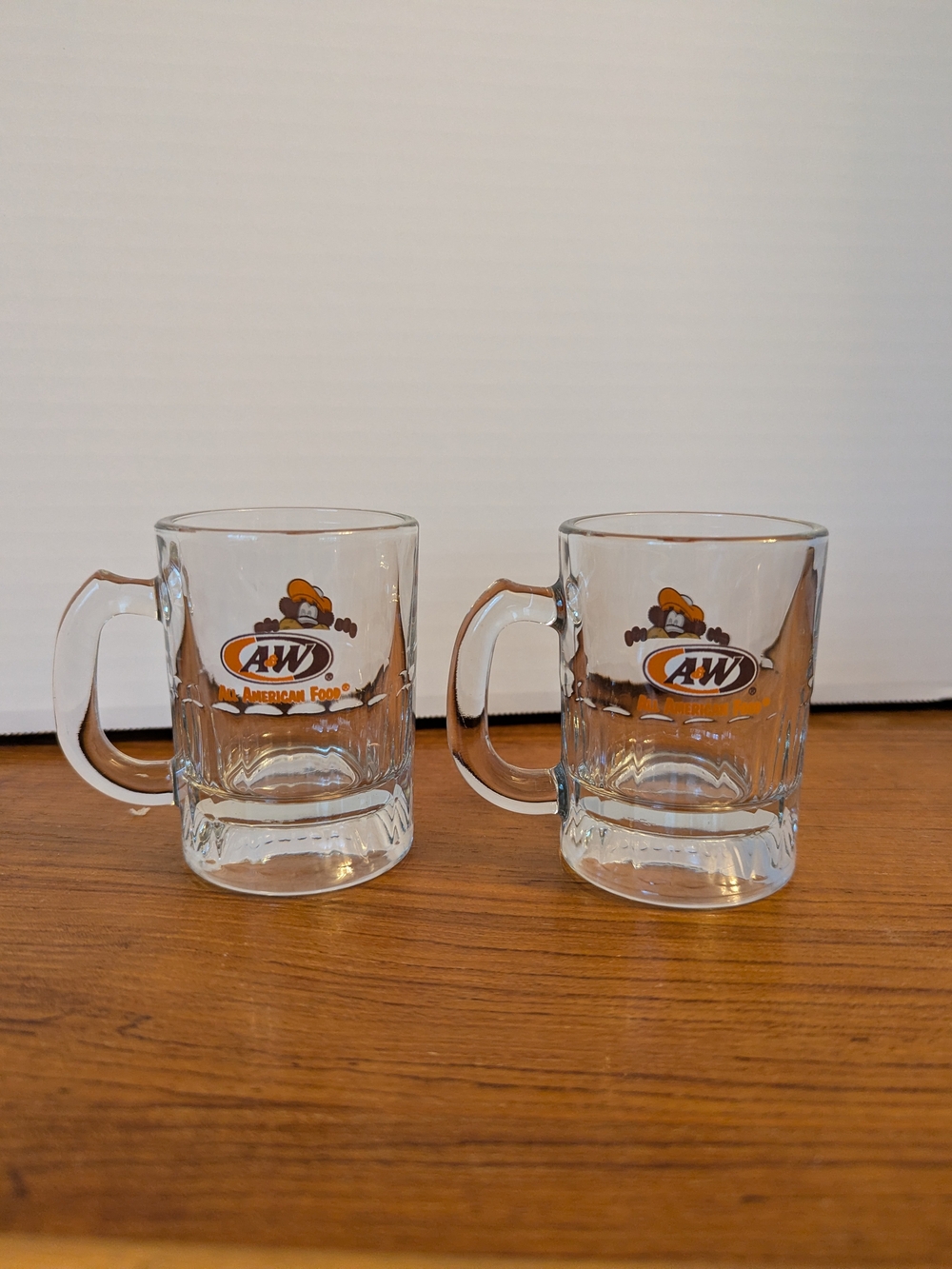 A&W Mini Root Beer Glass Mugs - Set of 2, Clear with Orange and Brown  Logo